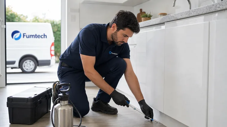 Profesional de Fumtech trabajando con equipo homologado en Sant Feliu de Llobregat